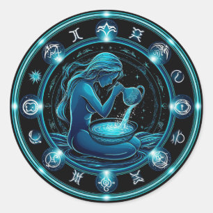 Aquarius Sign Cosmic Horoscope Gift Classic Round Sticker