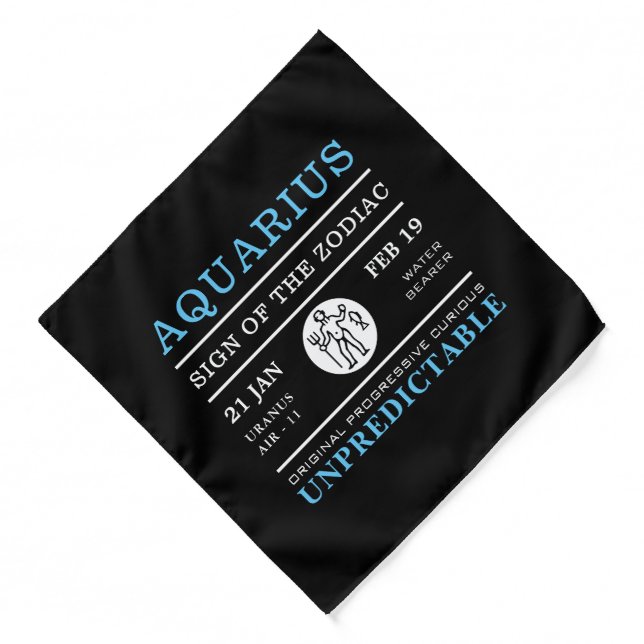 Aquarius Sign of the Zodiac, Astrological Bandana (Front)