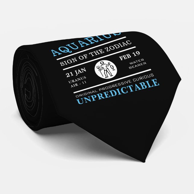 Aquarius Sign of the Zodiac, Astrological Neck Tie (Rolled)