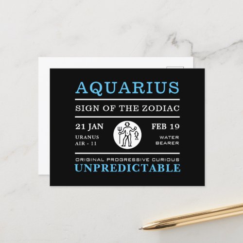 Aquarius Sign of the Zodiac Astrological Postcard