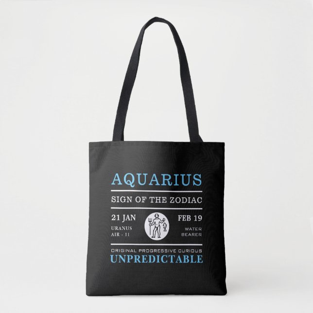 Aquarius Sign of the Zodiac, Astrological Tote Bag (Front)