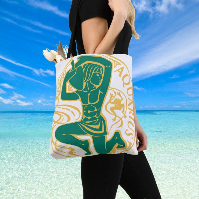 Aquarius Sign of the Zodiac on a Tote Bag (aquarius star sign shoulder bag)