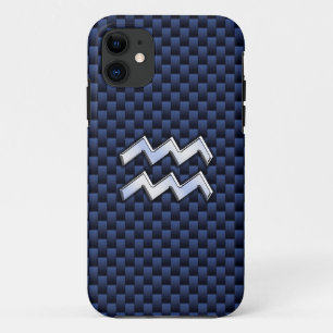 Aquarius Sign on Blue Carbon Fiber Style iPhone 11 Case