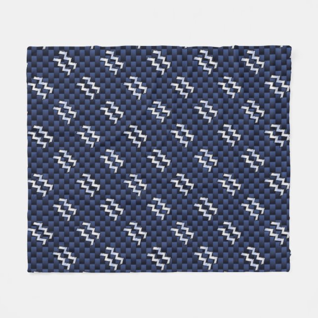 Aquarius Sign on Blue Carbon Fiber Style Fleece Blanket (Front (Horizontal))