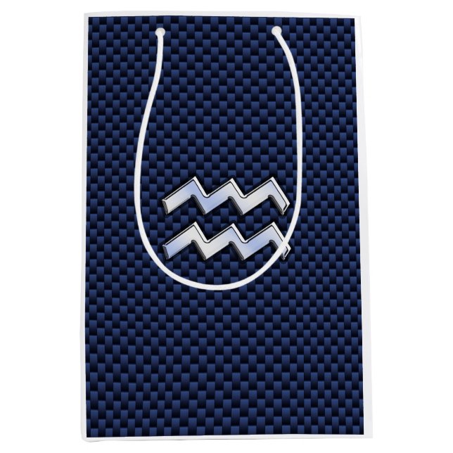 Aquarius Sign on Blue Carbon Fiber Style Medium Gift Bag (Front)
