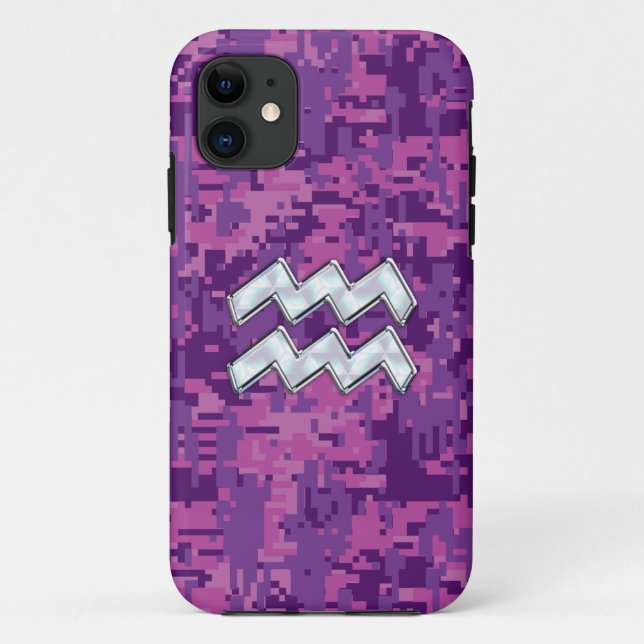 Aquarius Sign on fuchsia pink digital camo Case-Mate iPhone Case (Back)