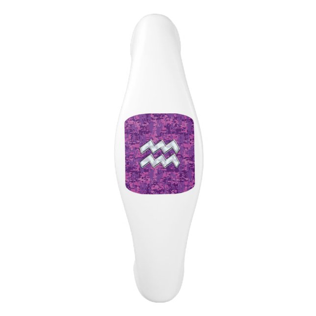 Aquarius Sign on fuchsia pink digital camo Ceramic Cabinet Pull (Front)