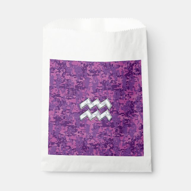 Aquarius Sign on fuchsia pink digital camo Favor Bag (Front)