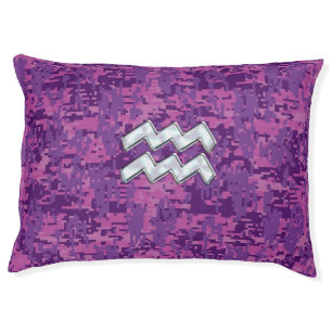 Aquarius Sign on fuchsia pink digital camo Pet Bed