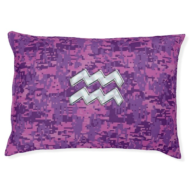 Aquarius Sign on fuchsia pink digital camo Pet Bed (Front)