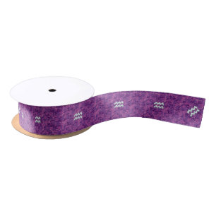 Aquarius Sign on fuchsia pink digital camo Satin Ribbon