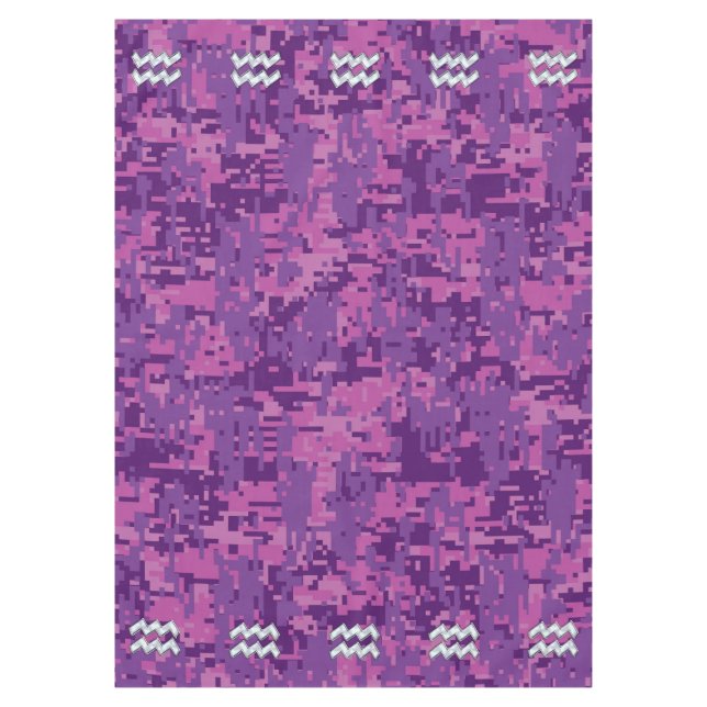 Aquarius Sign on fuchsia pink digital camo Tablecloth (Front)
