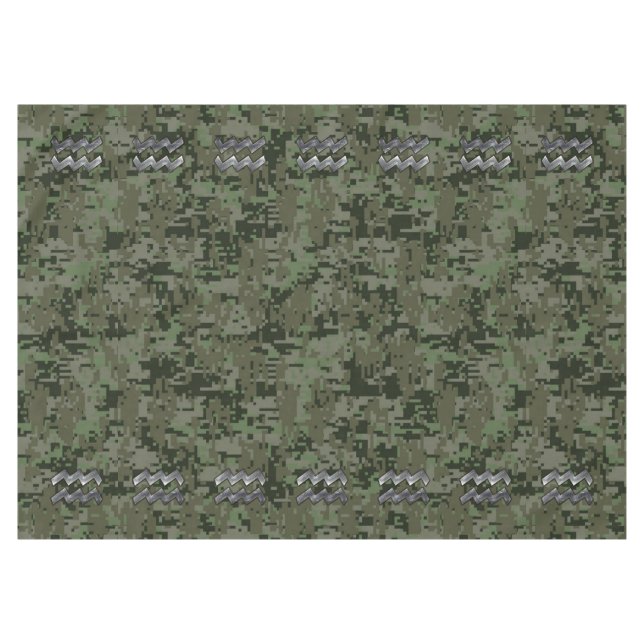 Aquarius Sign on olive green digital camo Tablecloth (Front (Horizontal))
