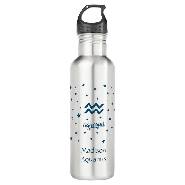 Aquarius Sign Zodiac Astrology Birthday  Stainless Steel Water Bottle (Front)