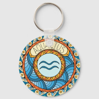 Aquarius star colored Mandala Keychain