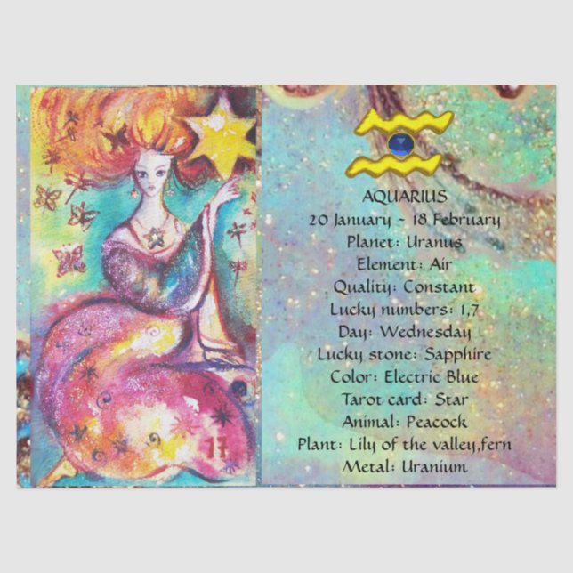 AQUARIUS, STAR TAROT ASTROLOGY ZODIAC BIRTHDAY TISSUE PAPER (Front)