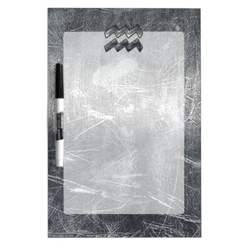 Aquarius Symbol Grunge Distressed Silver Steel Dry Erase Board
