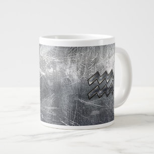 Aquarius Symbol Grunge Distressed Silver Steel Large Coffee Mug