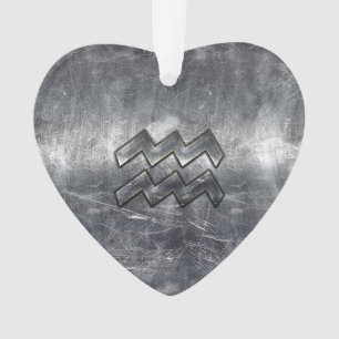 Aquarius Symbol Grunge Distressed Silver Steel Ornament