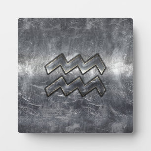 Aquarius Symbol Grunge Distressed Silver Steel Plaque