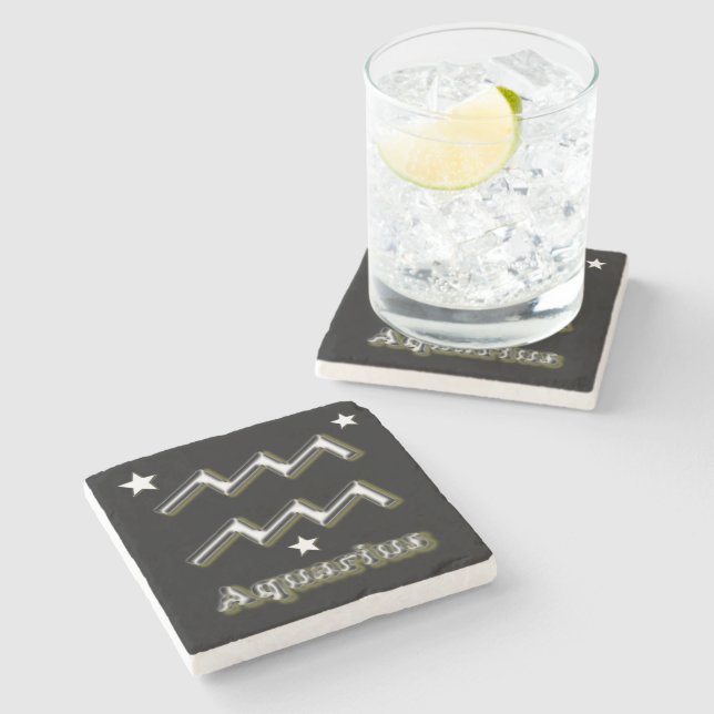 Aquarius symbol stone coaster (Side)