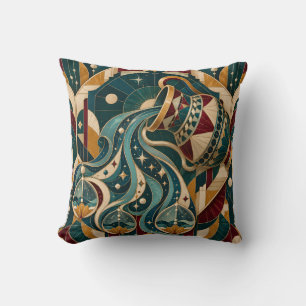 Aquarius Teal Burgundy Geometric Mosaic Throw Pillow