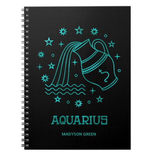 Aquarius Teal Zodiac Sign Personalized Notebook