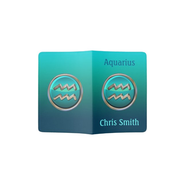 Aquarius - The Water Bearer Astrological Sign Passport Holder (Opened)
