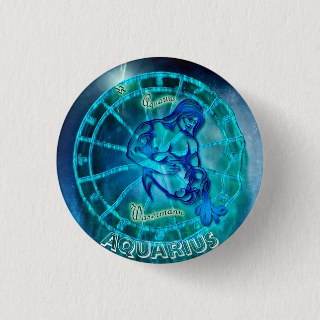 Aquarius the Water Bearer Horoscope Pinback Button (Front)