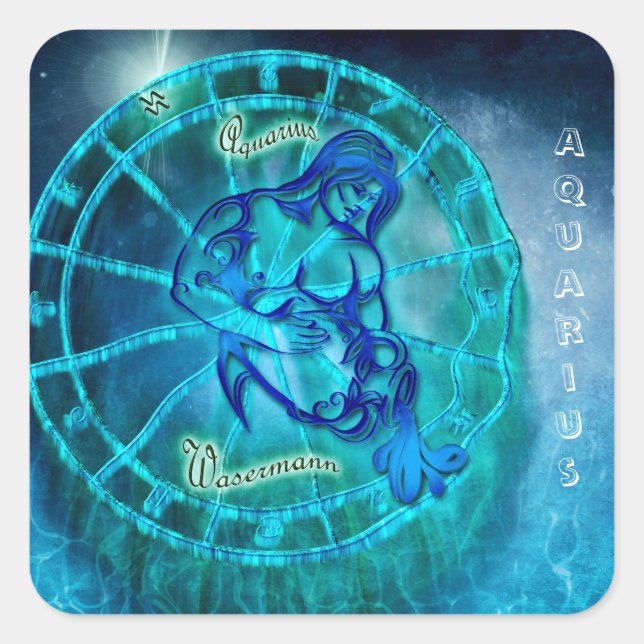 Aquarius the Water Bearer Horoscope Square Sticker (Front)