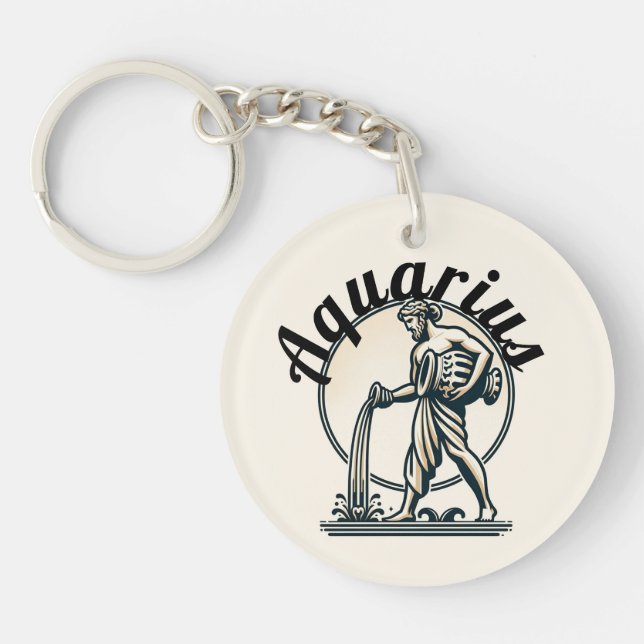Aquarius the Water Bearer Vintage Zodiac Keychain (Front)