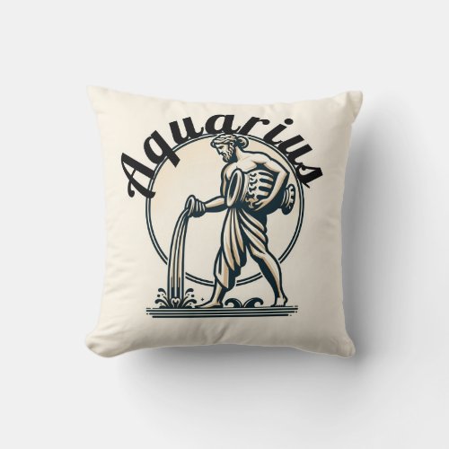 Aquarius the Water Bearer Vintage Zodiac Throw Pillow