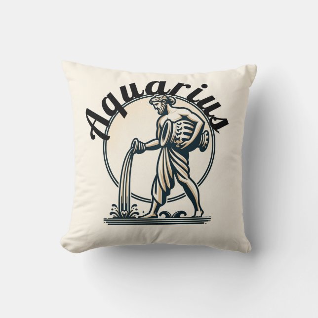 Aquarius the Water Bearer Vintage Zodiac Throw Pillow (Front)