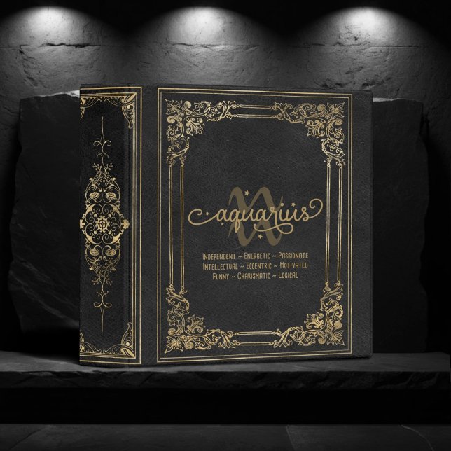 Aquarius Traits | Black and Gold Zodiac Scrapbook 3 Ring Binder (Creator Uploaded)