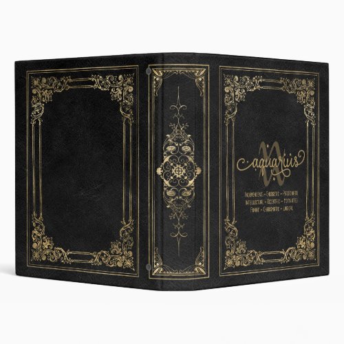 Aquarius Traits  Black and Gold Zodiac Scrapbook 3 Ring Binder