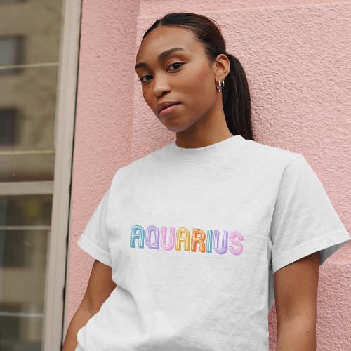 Aquarius typography trendy zodiac colorful T_Shirt