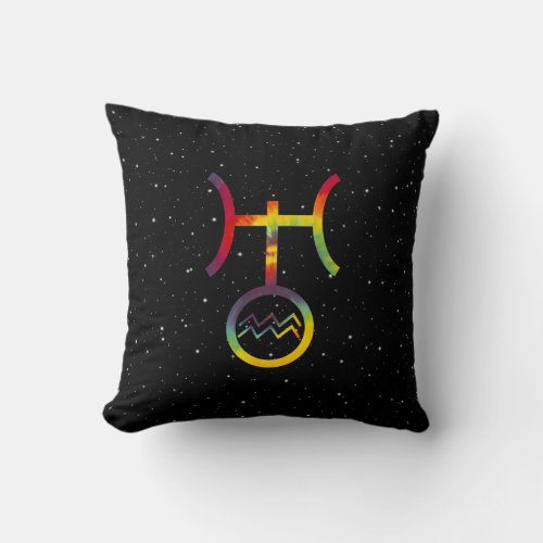 Aquarius Uranus Planetary Symbol Starry Tie Dye Throw Pillow