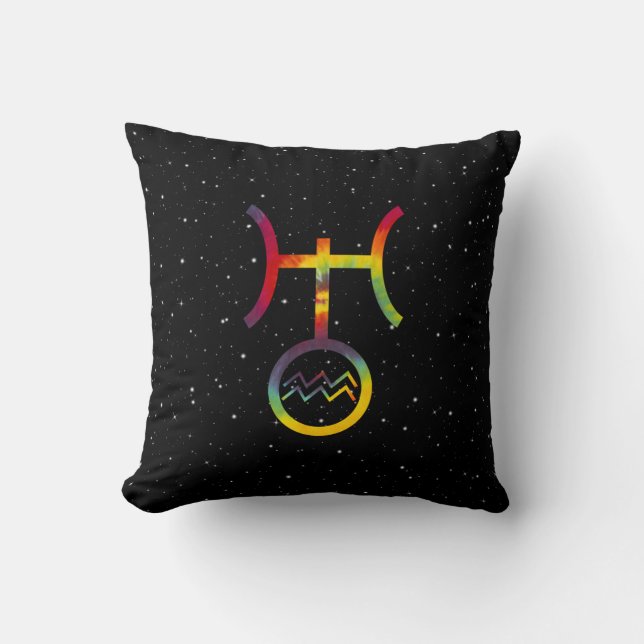 Aquarius Uranus Planetary Symbol Starry Tie Dye Throw Pillow (Front)