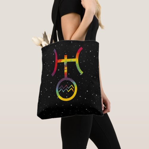 Aquarius Uranus Planetary Symbol Starry Tie Dye Tote Bag