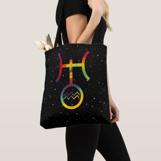 Aquarius Uranus Planetary Symbol Starry Tie Dye Tote Bag (Close Up)