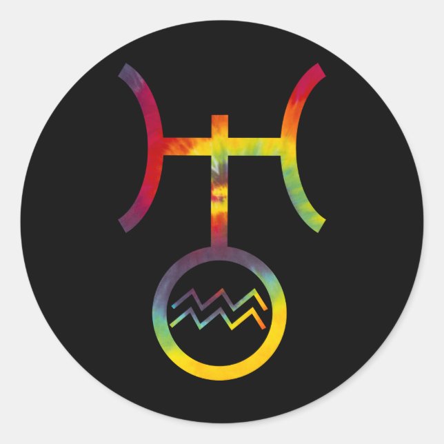 Aquarius Uranus Planetary Symbol Tie Dye Party Classic Round Sticker (Front)