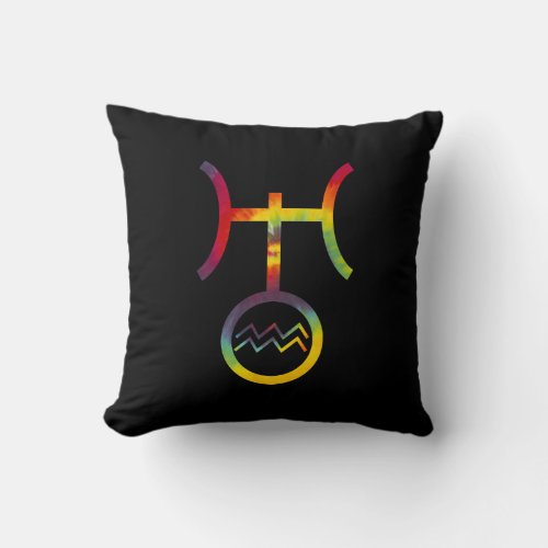 Aquarius Uranus Planetary Symbol Tie Dye Throw Pillow