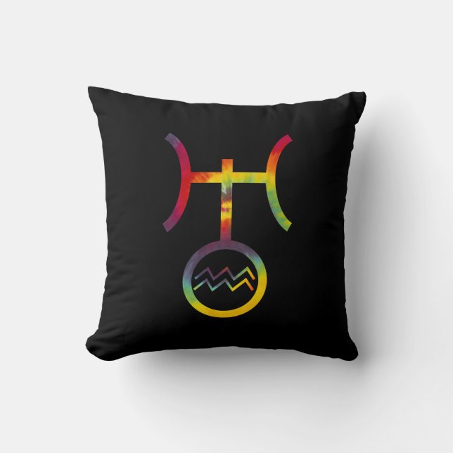 Aquarius Uranus Planetary Symbol Tie Dye Throw Pillow (Front)