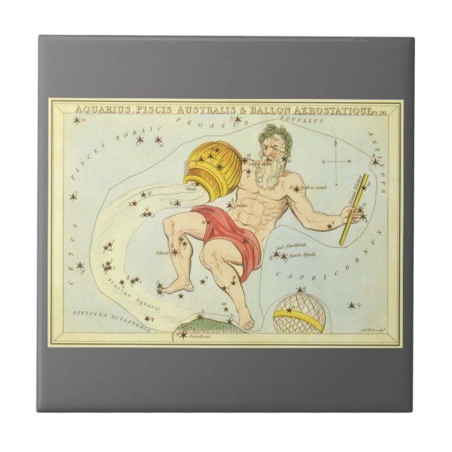 Aquarius, Vintage Constellation, Urania's Mirror Ceramic Tile (Front)