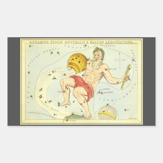 Aquarius, Vintage Constellation, Urania's Mirror Rectangular Sticker (Front)