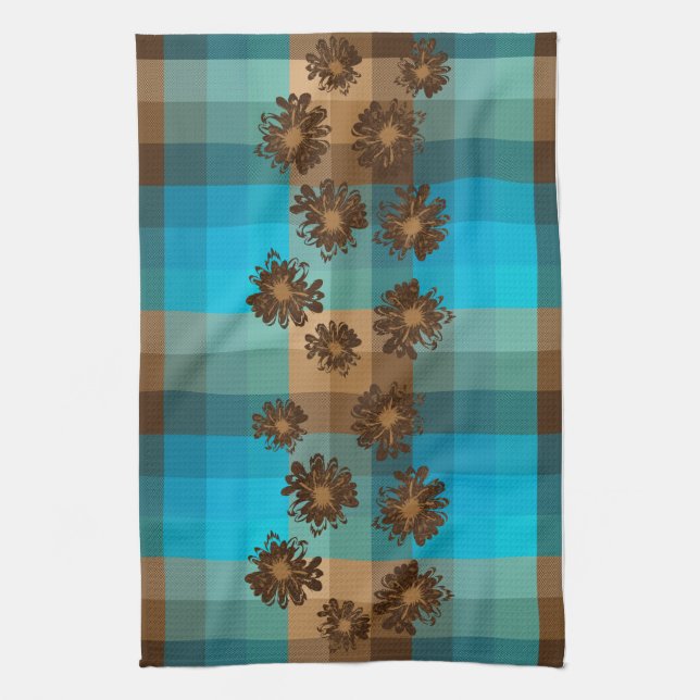 Aquarius Vintage Plaid & Psychedelic Floral Kitchen Towel (Vertical)