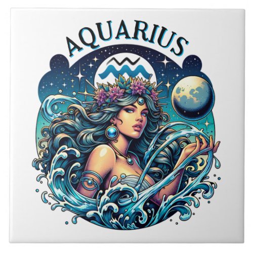 Aquarius Water Bearer Beautiful Woman Astrology  Ceramic Tile