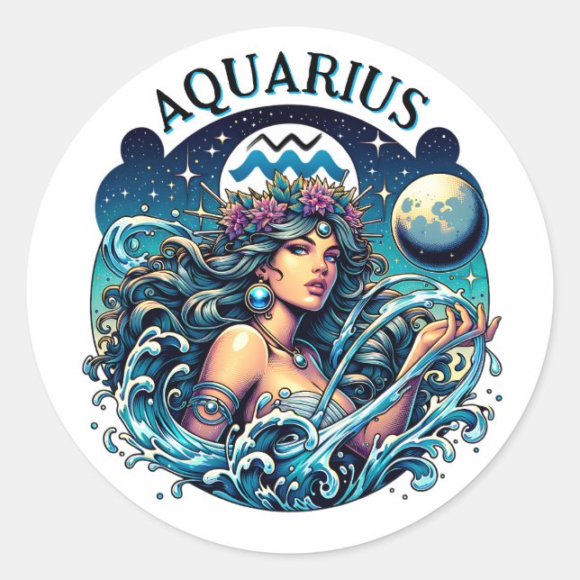Aquarius Water Bearer Beautiful Woman Astrology  Classic Round Sticker (Front)