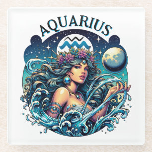 Aquarius Water Bearer Beautiful Woman Astrology Glass Coaster