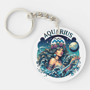 Aquarius Water Bearer Beautiful Woman Astrology Keychain